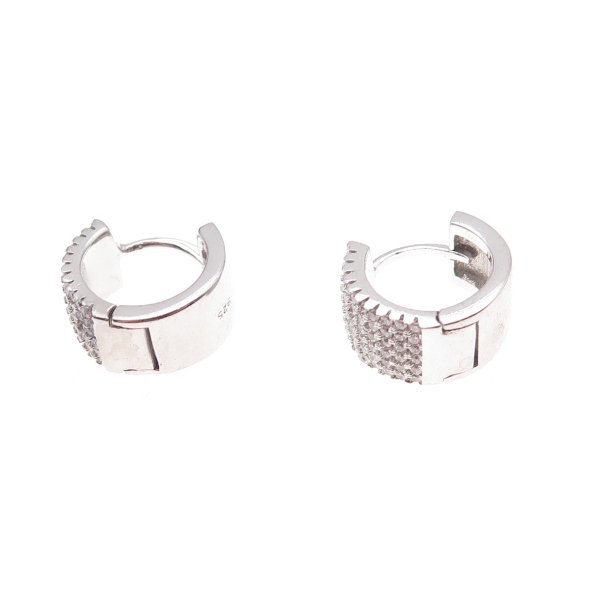 925 Sterling Silver Round-Cut C Z Hoop Earrings