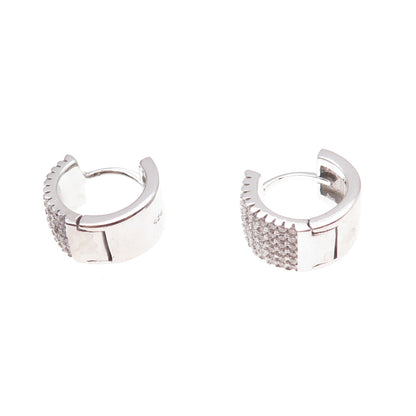 925 Sterling Silver Round-Cut C Z Hoop Earrings