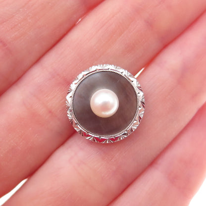 Mikimoto Sterling Silver Antique Japan Real Akoya Pearl & Abalone Shell Button