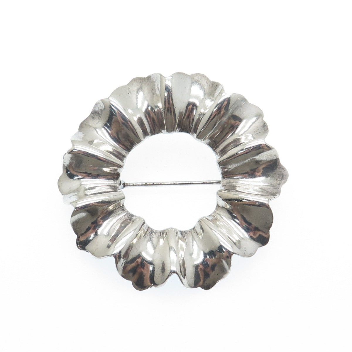 925 Sterling Silver Vintage Modernist Flower Circle Pin Brooch