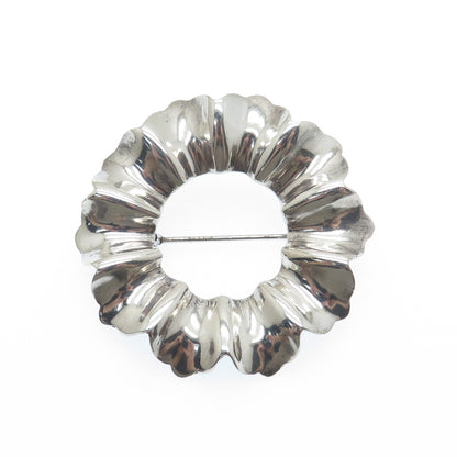 925 Sterling Silver Vintage Modernist Flower Circle Pin Brooch