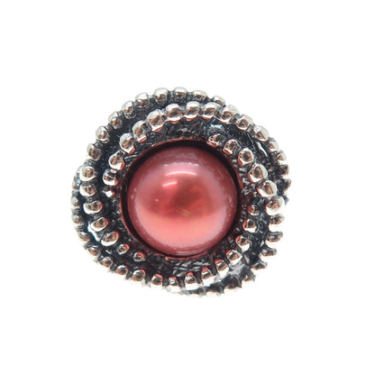 DIDAE 925 Sterling Silver Vintage Israel Real Pearl Twisted Oxidized Ring Size 5