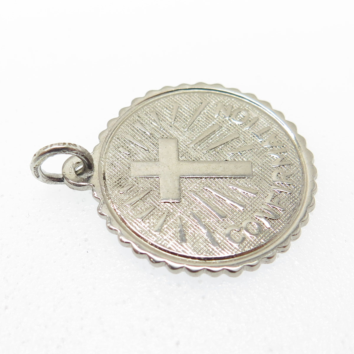 ELCO 925 Sterling Silver Vintage "Confirmation" Cross Religious Round Pendant