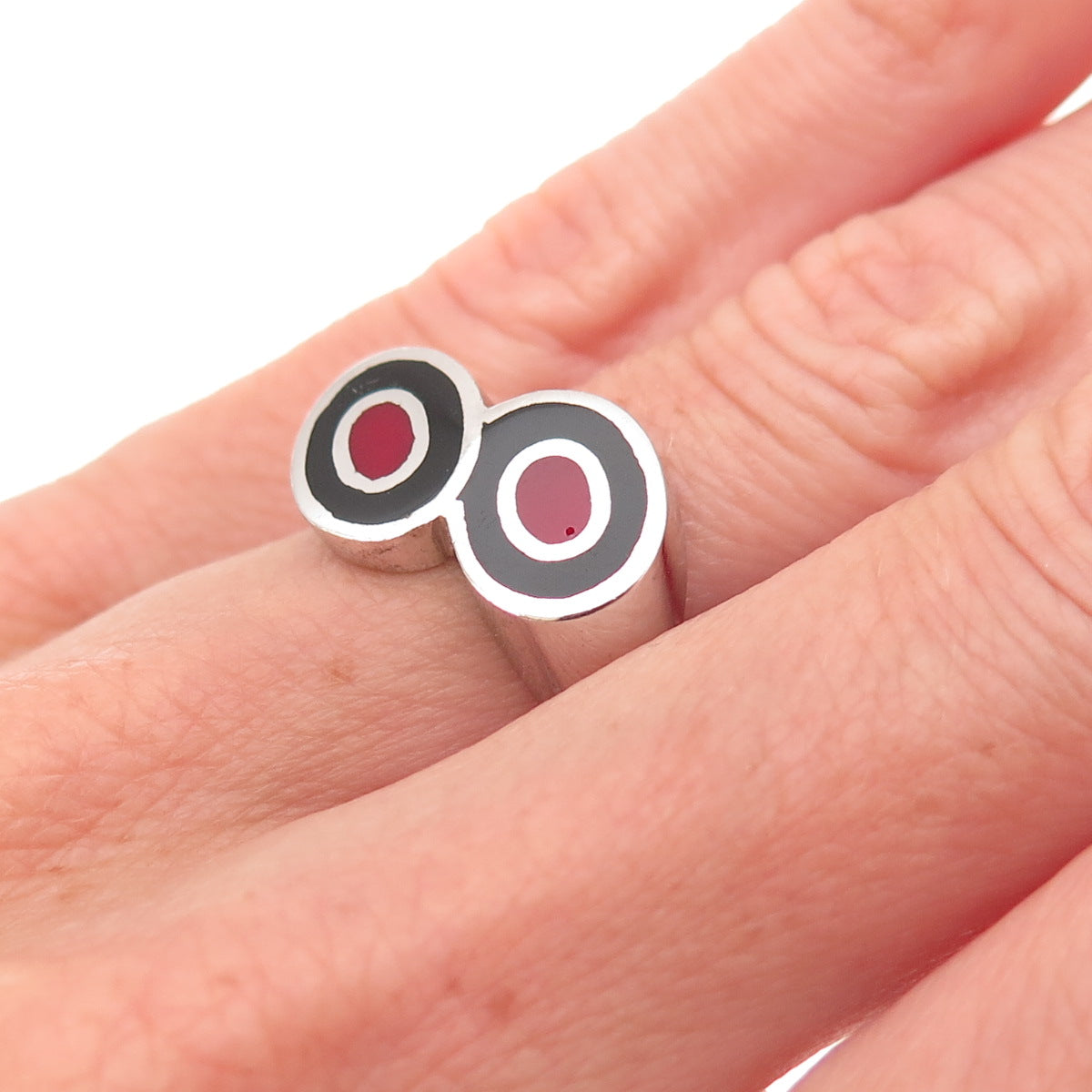 925 Sterling Silver Vintage Enamel Modernist Bypass Ring Size 4.75