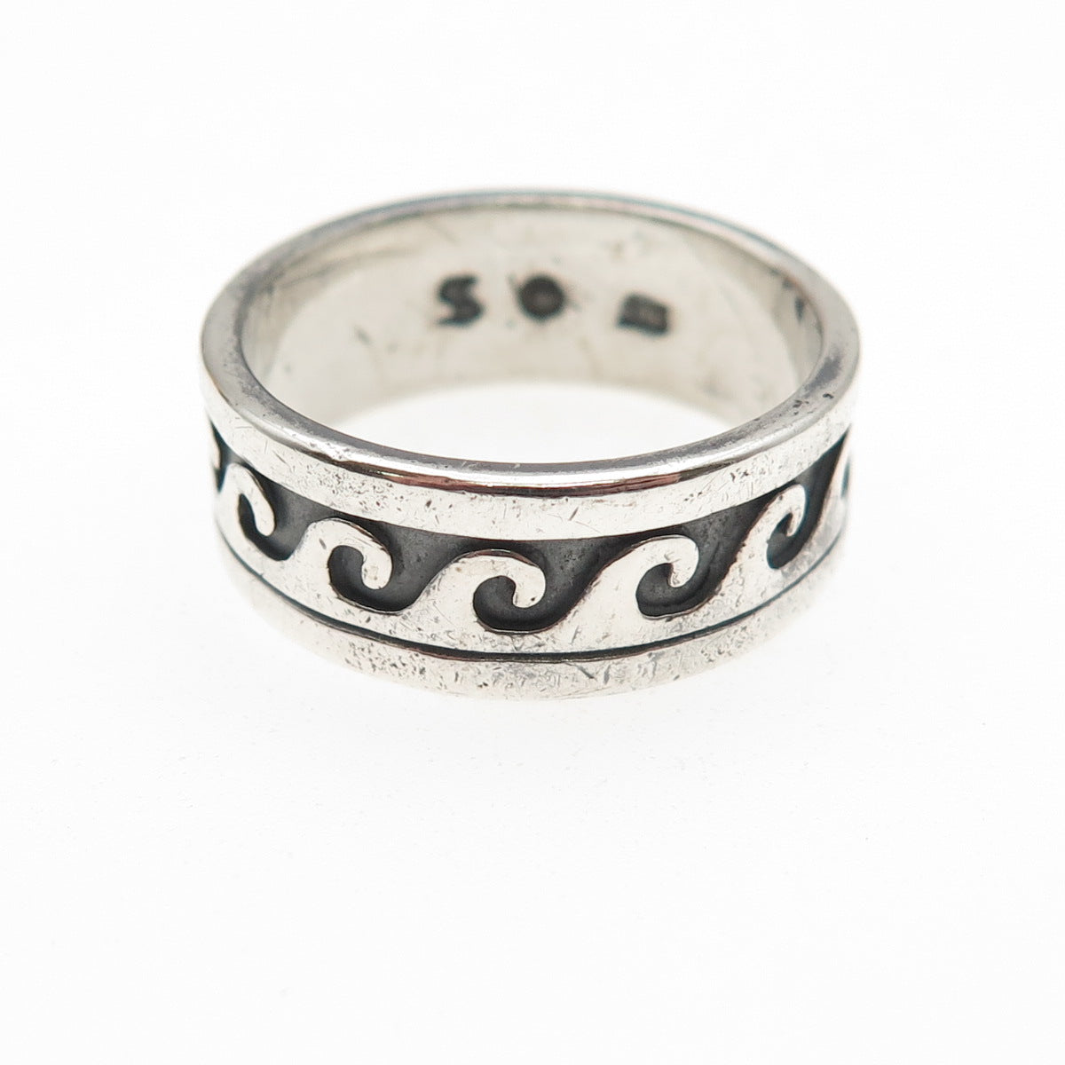 Shube 925 Sterling Silver Vintage Wave Oxidized Band Ring Size 9.25