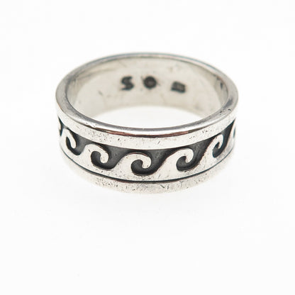 Shube 925 Sterling Silver Vintage Wave Oxidized Band Ring Size 9.25