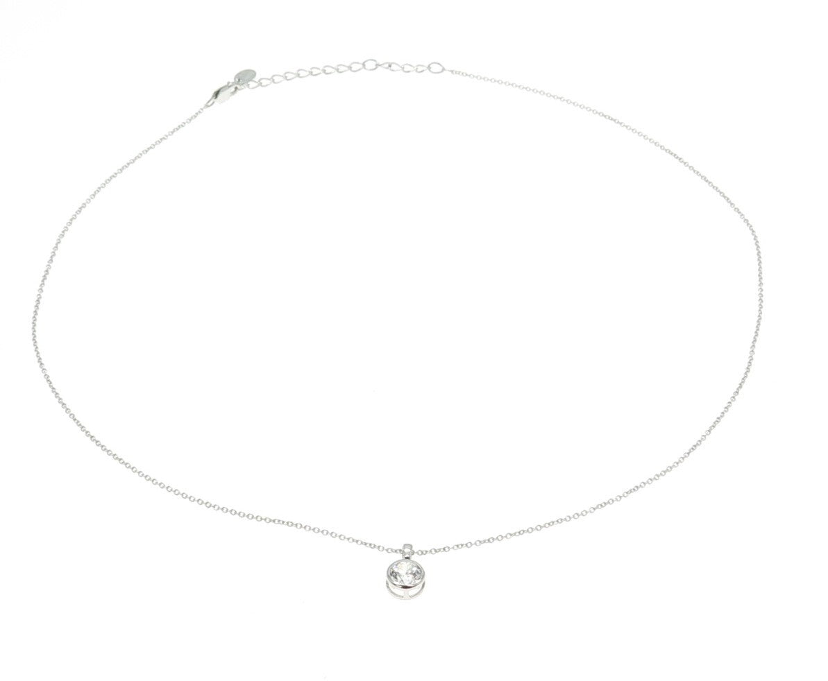 925 Sterling Silver Round-Cut Shaped C Z Pendant Rolo Chain Necklace 18"
