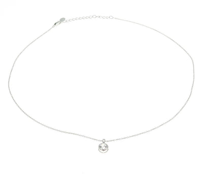 925 Sterling Silver Round-Cut Shaped C Z Pendant Rolo Chain Necklace 18"
