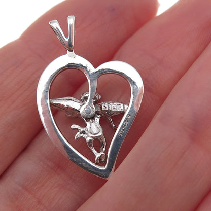 Tru-Kay 925 Sterling Silver Vintage Cherub Heart Charm Pendant
