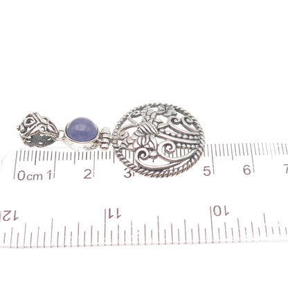 925 Sterling Silver Vintage Real Iolite Butterfly Floral Oxidized Charm Pendant
