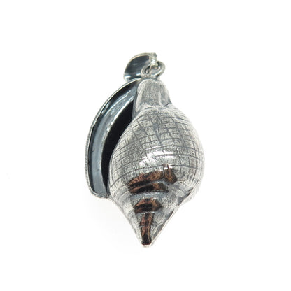 925 Sterling Silver Vintage Mexico Seashell Oxidized 3D Pendant