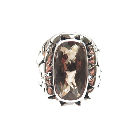 Sajen 925 Sterling Silver Vintage Real Smoky Quartz Modernist Ring Size 9