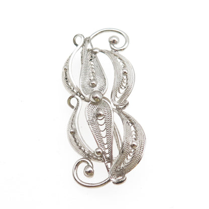 SORRENTO 925 Sterling Silver Vintage Floral Filigree Pin Brooch