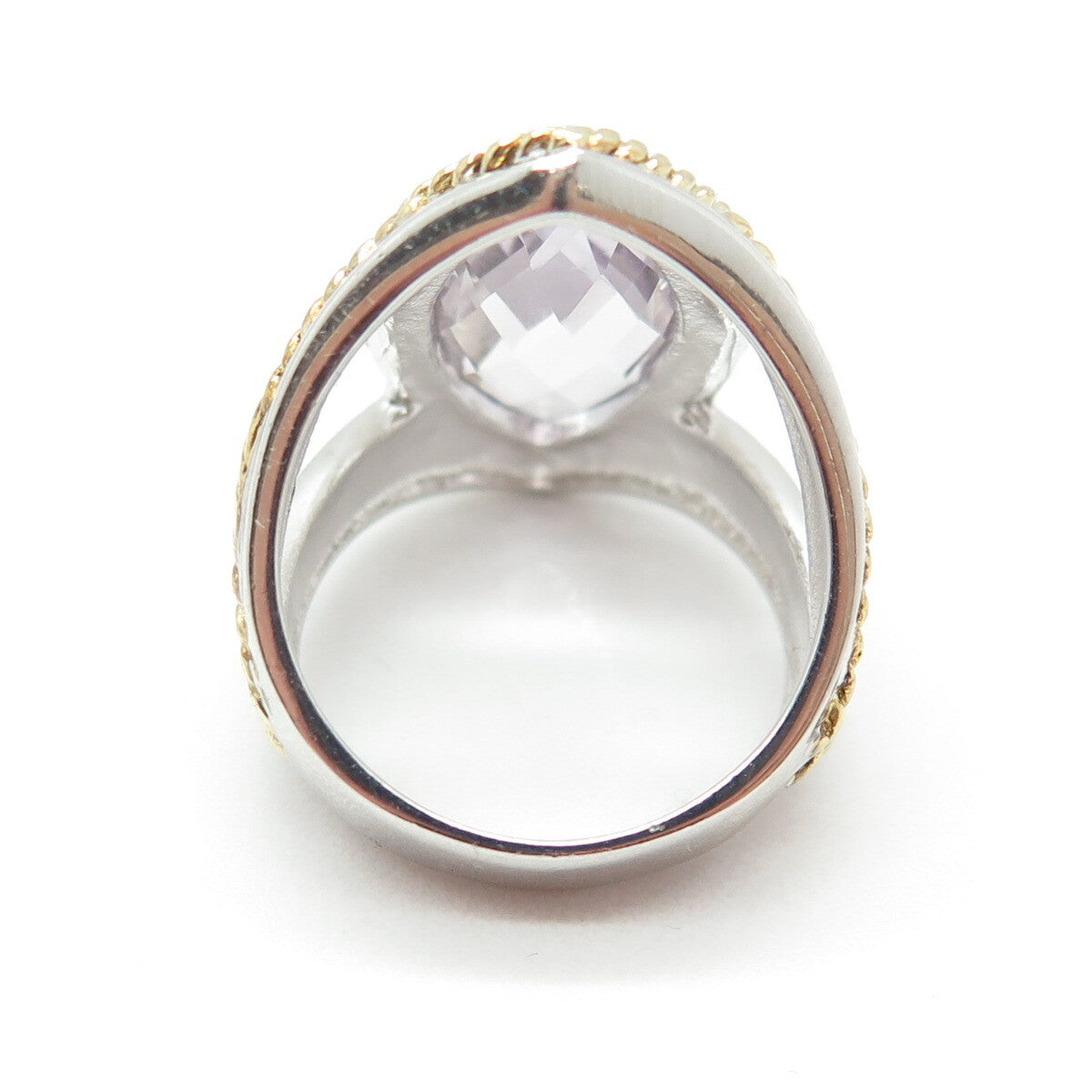 925 Sterling Silver 2-Tone Real Marquise-Cut Amethyst Ring Size 7.25