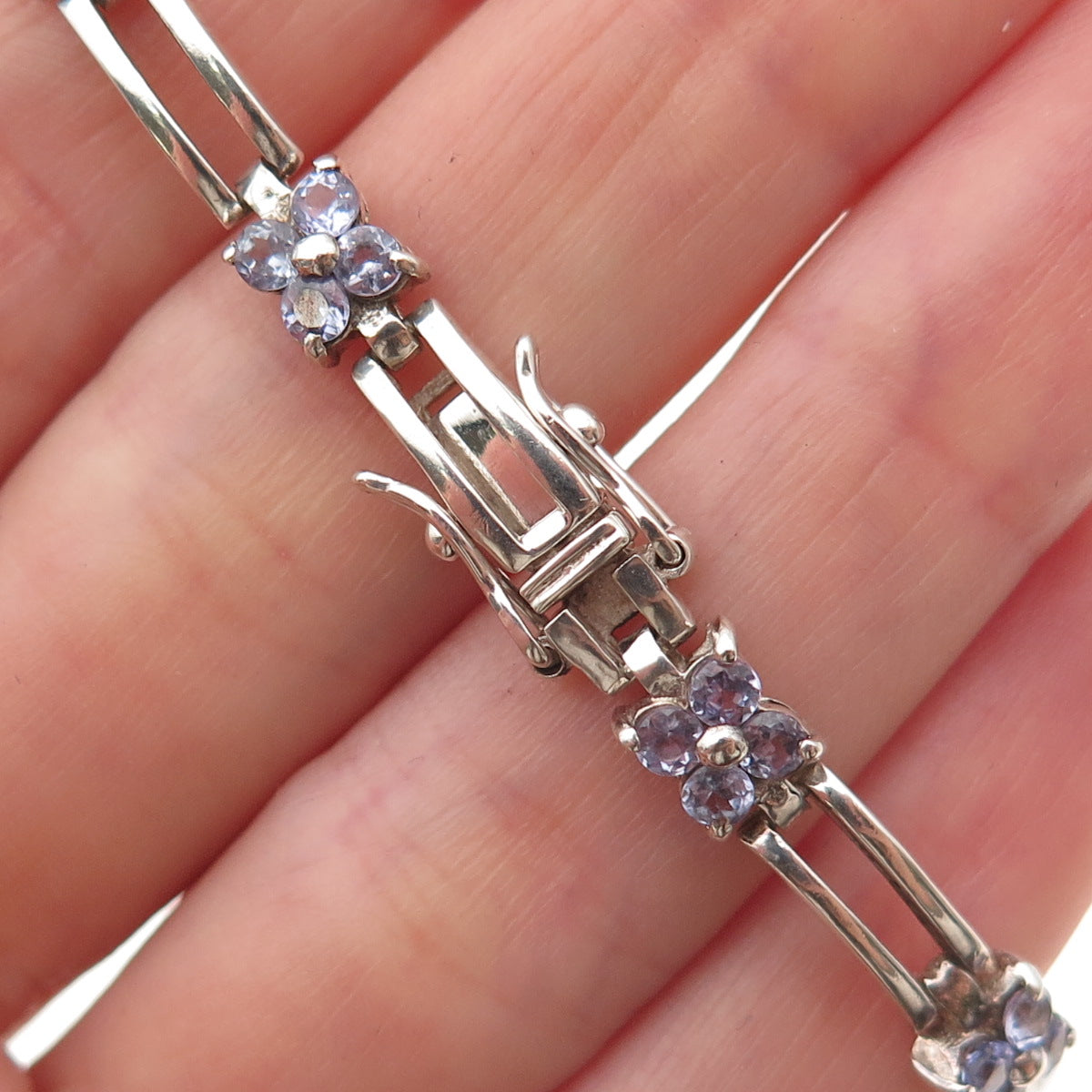 Clyde Duneier 925 Sterling Silver Vintage Real Tanzanite Floral Bracelet 7"