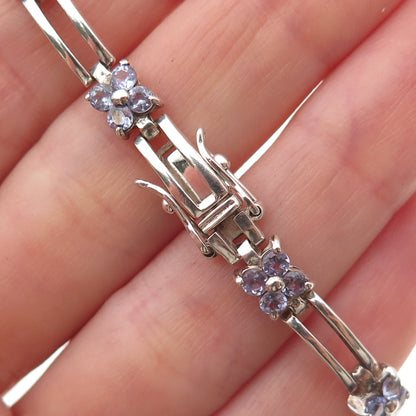Clyde Duneier 925 Sterling Silver Vintage Real Tanzanite Floral Bracelet 7"