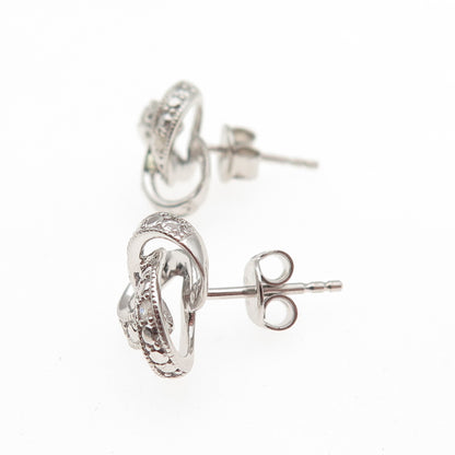 925 Sterling Silver Real Round-Cut Diamond Twisted Knot Stud Earrings
