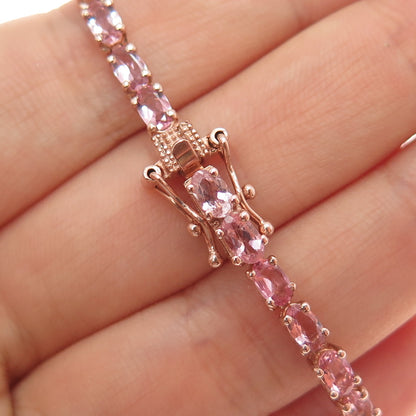 D'JOY 925 Sterling Silver Rose Gold Plated Real Pink Amethyst Bracelet 8"