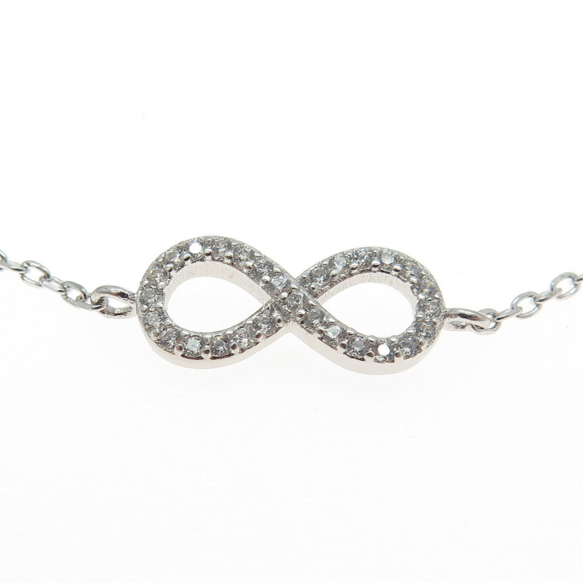 925 Sterling Silver C Z Infinity Rolo Link Bracelet 8"