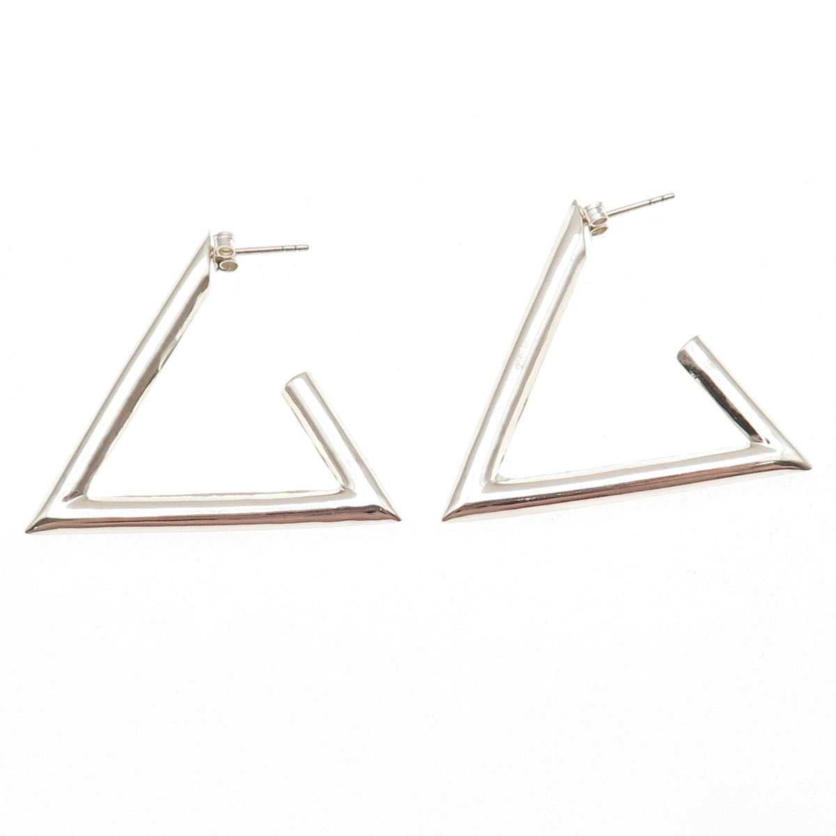 925 Sterling Silver Vintage Modernist Triangle Hoop Earrings