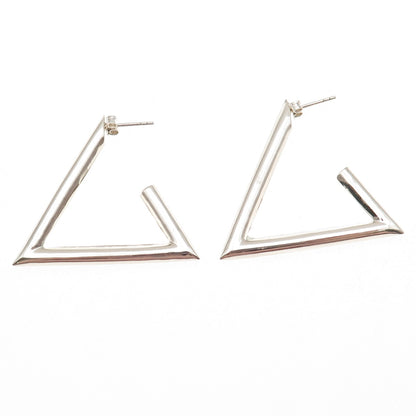 925 Sterling Silver Vintage Modernist Triangle Hoop Earrings