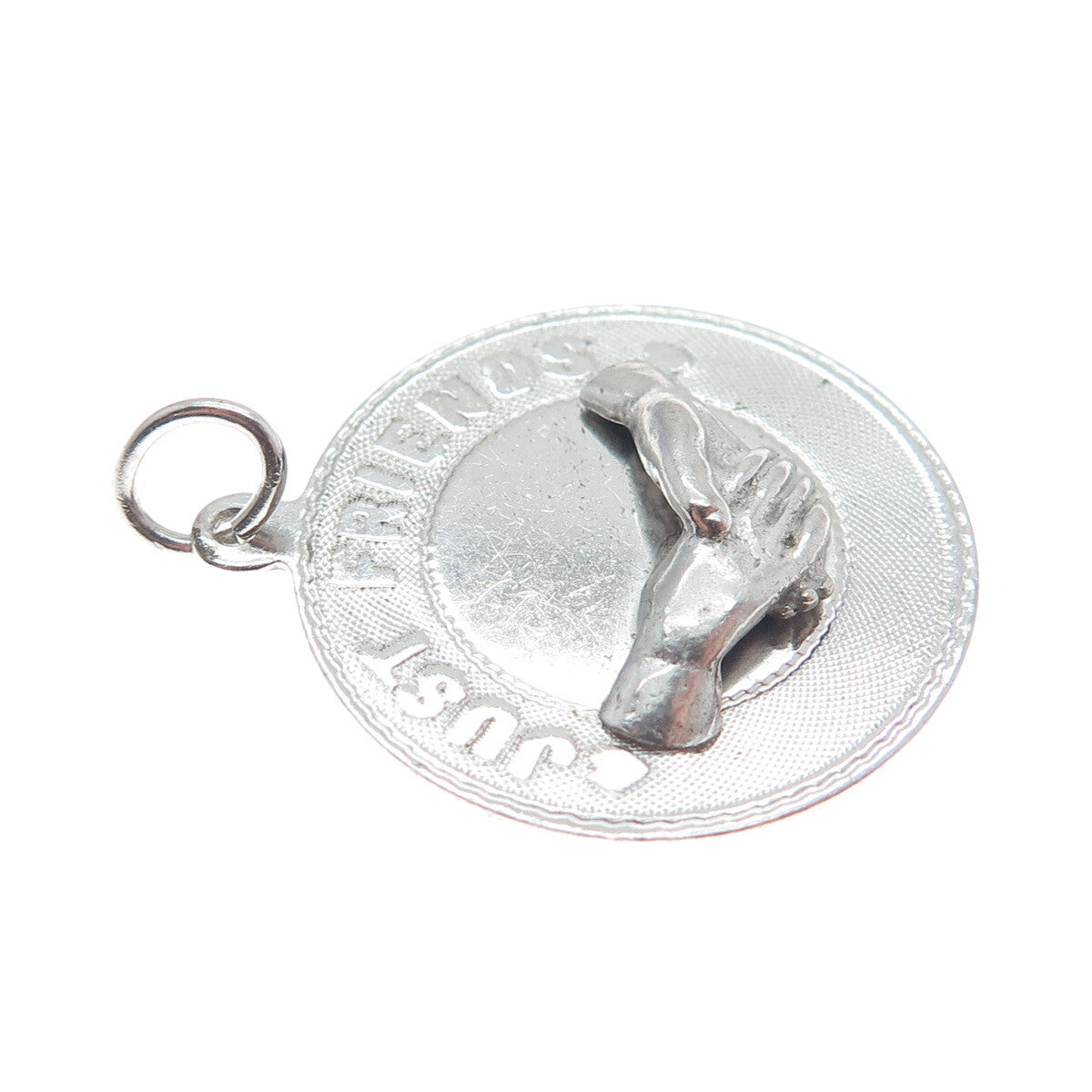 MARC MERCY 925 Sterling Silver Vintage "Just Friends" Handshake Pendant