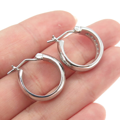 925 Sterling Silver Round-Cut C Z Hoop Earrings