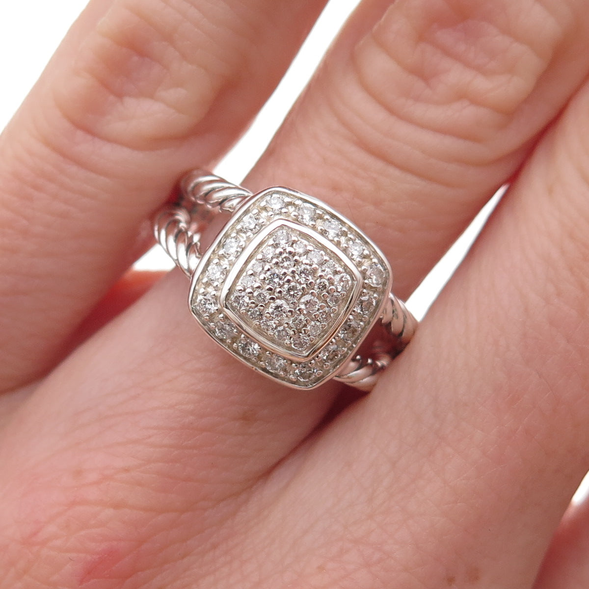 David Yurman 925 Sterling Silver Real Diamond Petite Albion Ring Size 6