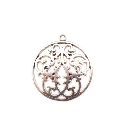 IC James Craig 925 Sterling Silver Vintage Modernist Ornate Floral Charm Pendant