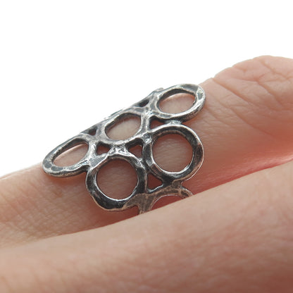 925 Sterling Silver Vintage Hammered Circles Oxidized Ring Size 7.75