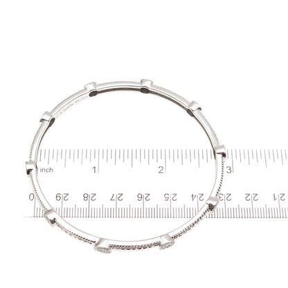 Leslie 925 Sterling Silver Real Round-Cut Diamond Station Bangle Bracelet 8.25"