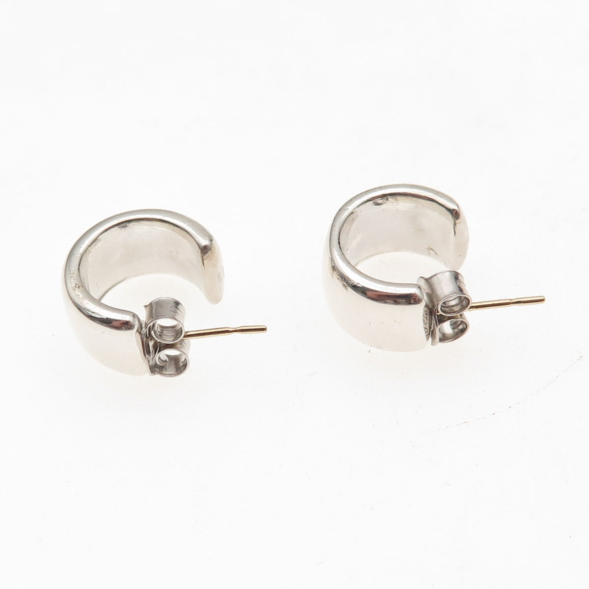 925 Sterling Silver 14K Gold Posts Vintage Hoop Earrings