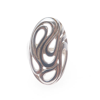 925 Sterling Silver Vintage Modernist Swirl Ring Size 6.25