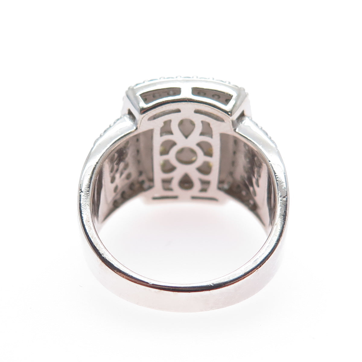 925 Sterling Silver 2-Tone Round-Cut Canary & White C Z Ring Size 7