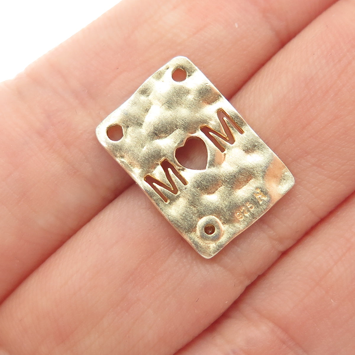 925 Sterling Silver Gold Plated Real Diamond Mom Heart Minimalist Slide Pendant