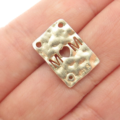 925 Sterling Silver Gold Plated Real Diamond Mom Heart Minimalist Slide Pendant