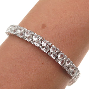 D'Joy 925 Sterling Silver Real Pear & Round-Cut White Topaz Bracelet 7.5"