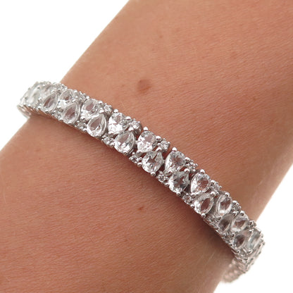 D'Joy 925 Sterling Silver Real Pear & Round-Cut White Topaz Bracelet 7.5"