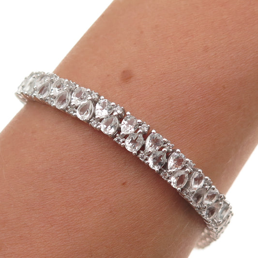 D'Joy 925 Sterling Silver Real Pear & Round-Cut White Topaz Bracelet 7.5"