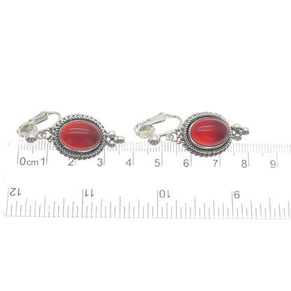 SUARTI BALI 925 Sterling Silver Vintage Carnelian Gem Clip on Dangle Earrings