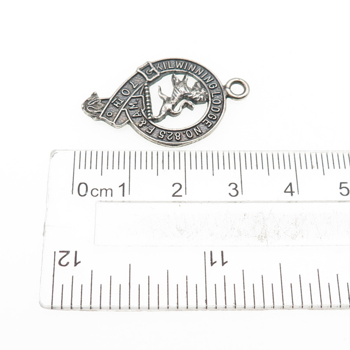 925 Sterling Silver Vintage Kilwinning Lodge #825 Freemasons Oxidized Pendant