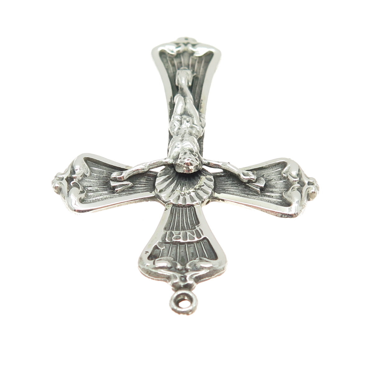 925 Sterling Silver Antique Art Deco Crucifix Cross Religious Pendant