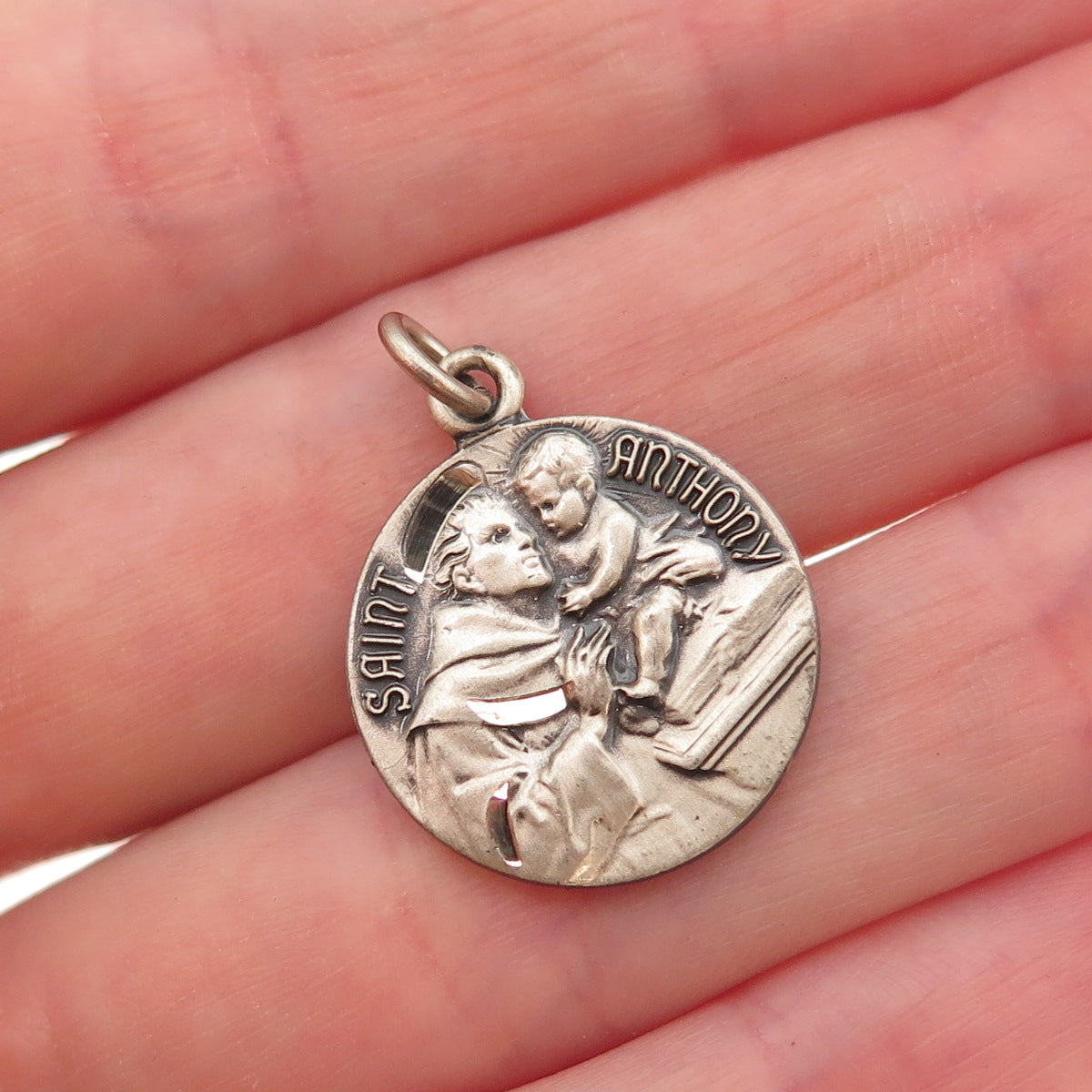 925 Sterling Silver Vintage Saint Anthony Religious Oxidized Charm Pendant