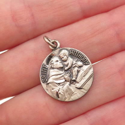 925 Sterling Silver Vintage Saint Anthony Religious Oxidized Charm Pendant