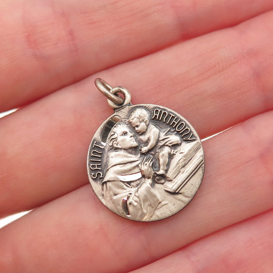 925 Sterling Silver Vintage Saint Anthony Religious Oxidized Charm Pendant