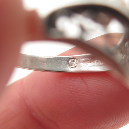 925 Sterling Silver Vintage Real Marquise-Cut Peridot Swirl Bypass Ring Size 7