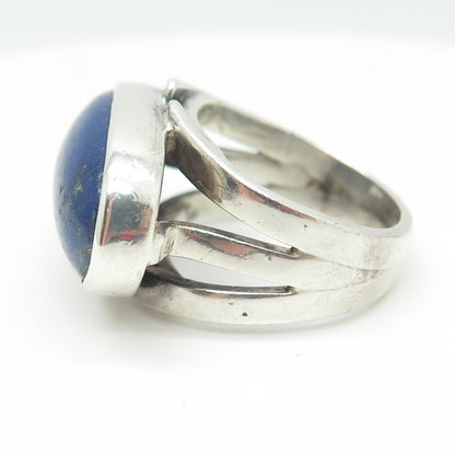 925 Sterling Silver Vintage Real lapis Lazuli Modernist Ring Size 9.25