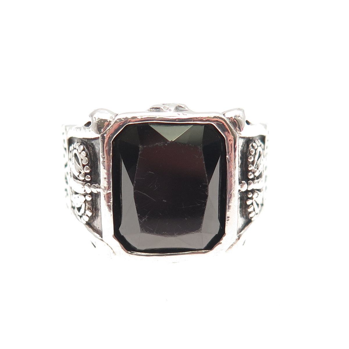 JUSTIN DAVIS 925 Sterling Silver Vintage Real Hematite Oxidized Ring Size 11.5