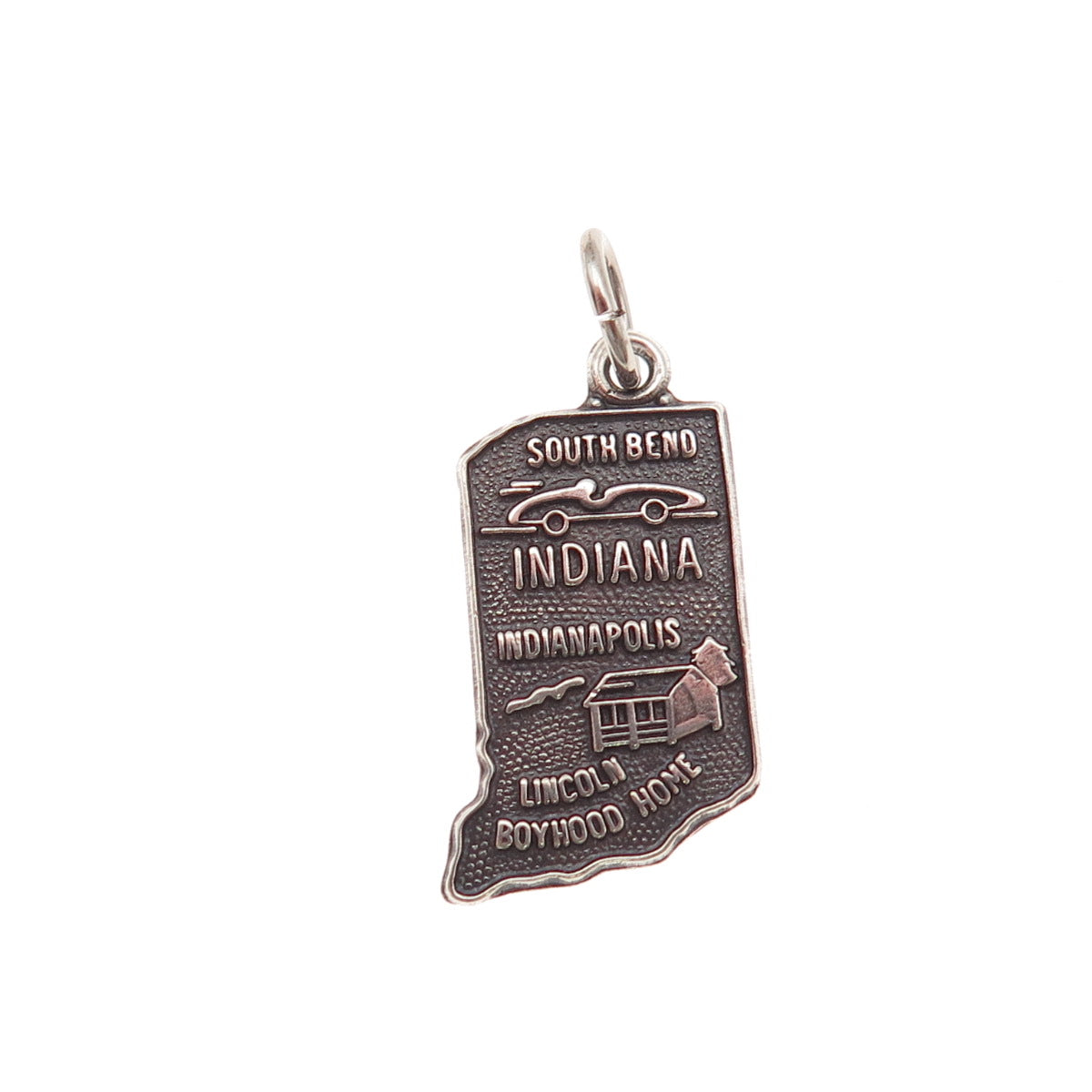 925 Sterling Silver Vintage Indiana State Map Oxidized Mini Charm Pendant