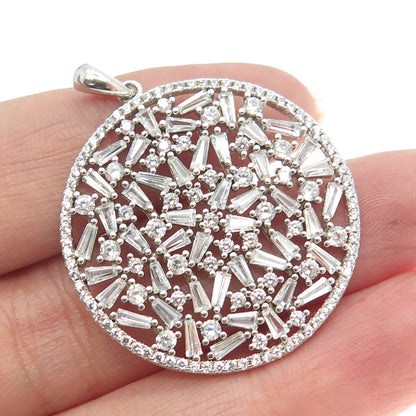 925 Sterling Silver Round & Tapered Baguette-Cut C Z Floral Pendant